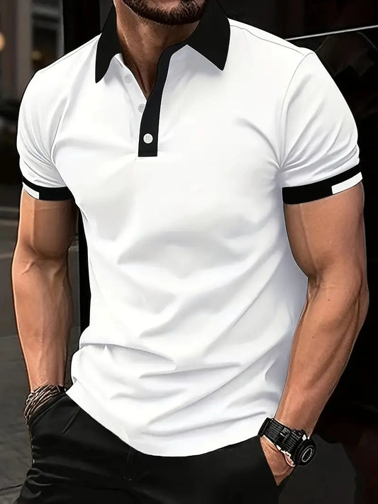 Camisa de manga curta masculina de bloco de cores, para lazer e esportes