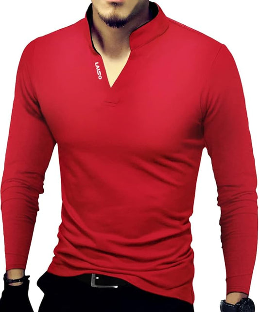 Camisa polo masculina fashion manga comprida slim fit Henley camisetas roupas de algodão